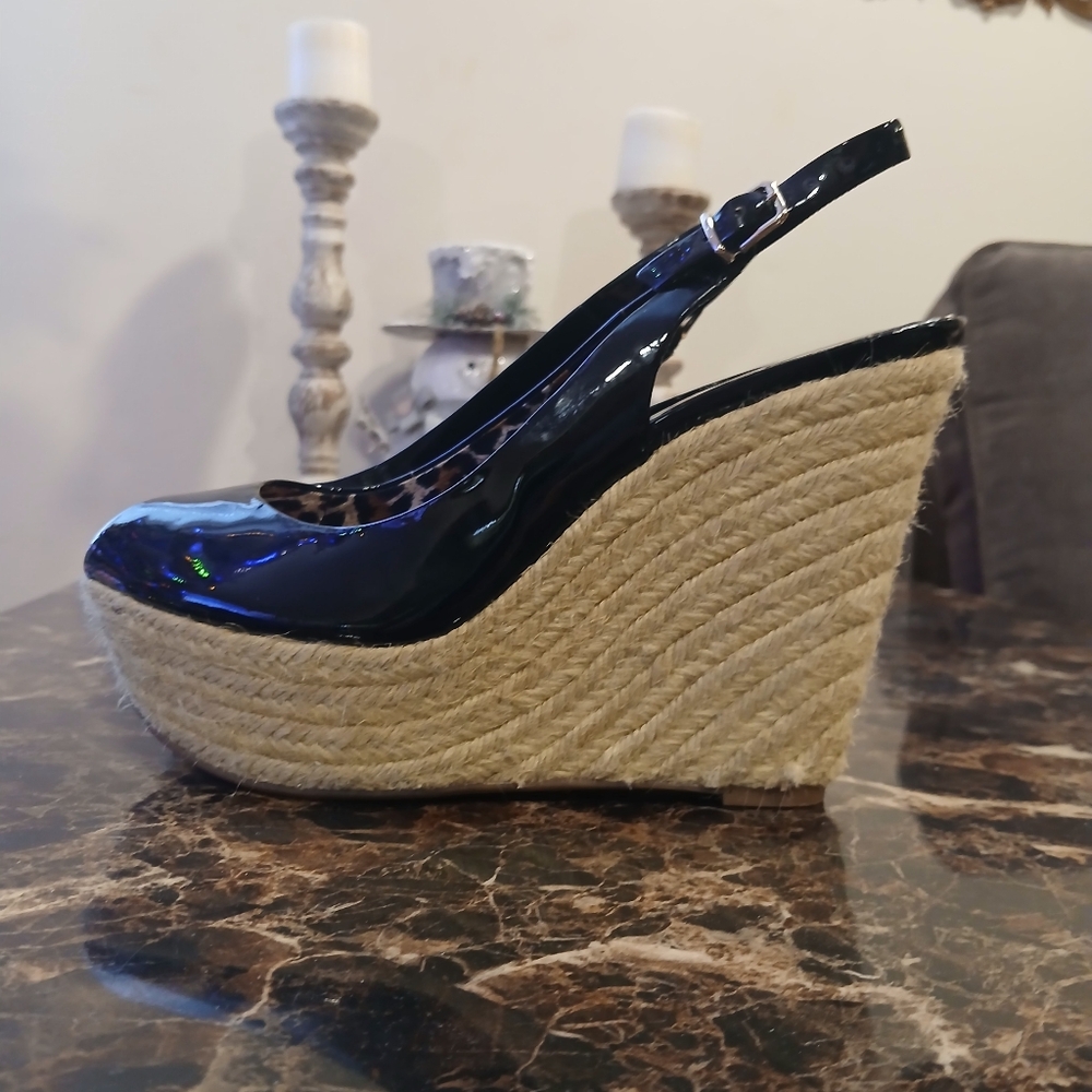 Jessica's Simpson Jungle Wedge Espadrille Patent Leather/Leoapard Shoes Size 8 - Picture 5 of 13